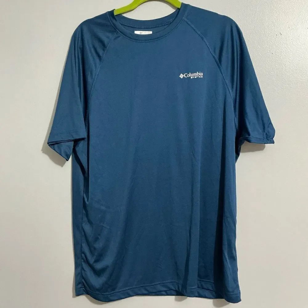 Columbia PFG Blue Short Sleeve dri knit Shirt size L